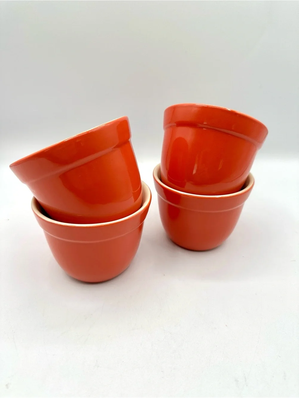 4 Crate&Barrel Red Stoneware Ramekins or Custard Cups